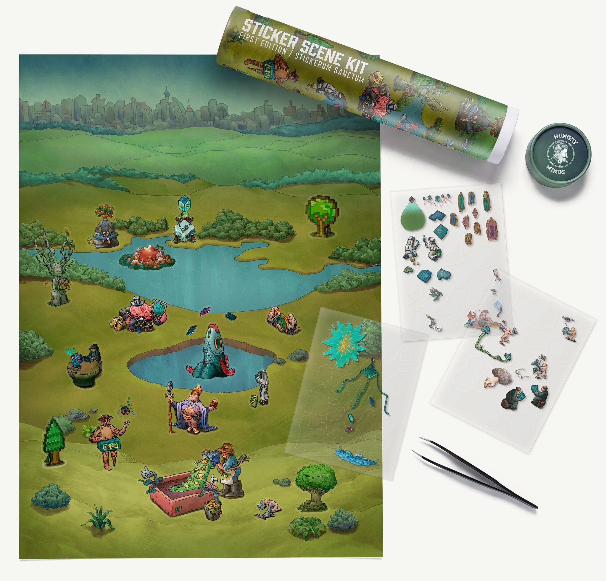 Sticker canvas, packaging, sticker sheets, and tools