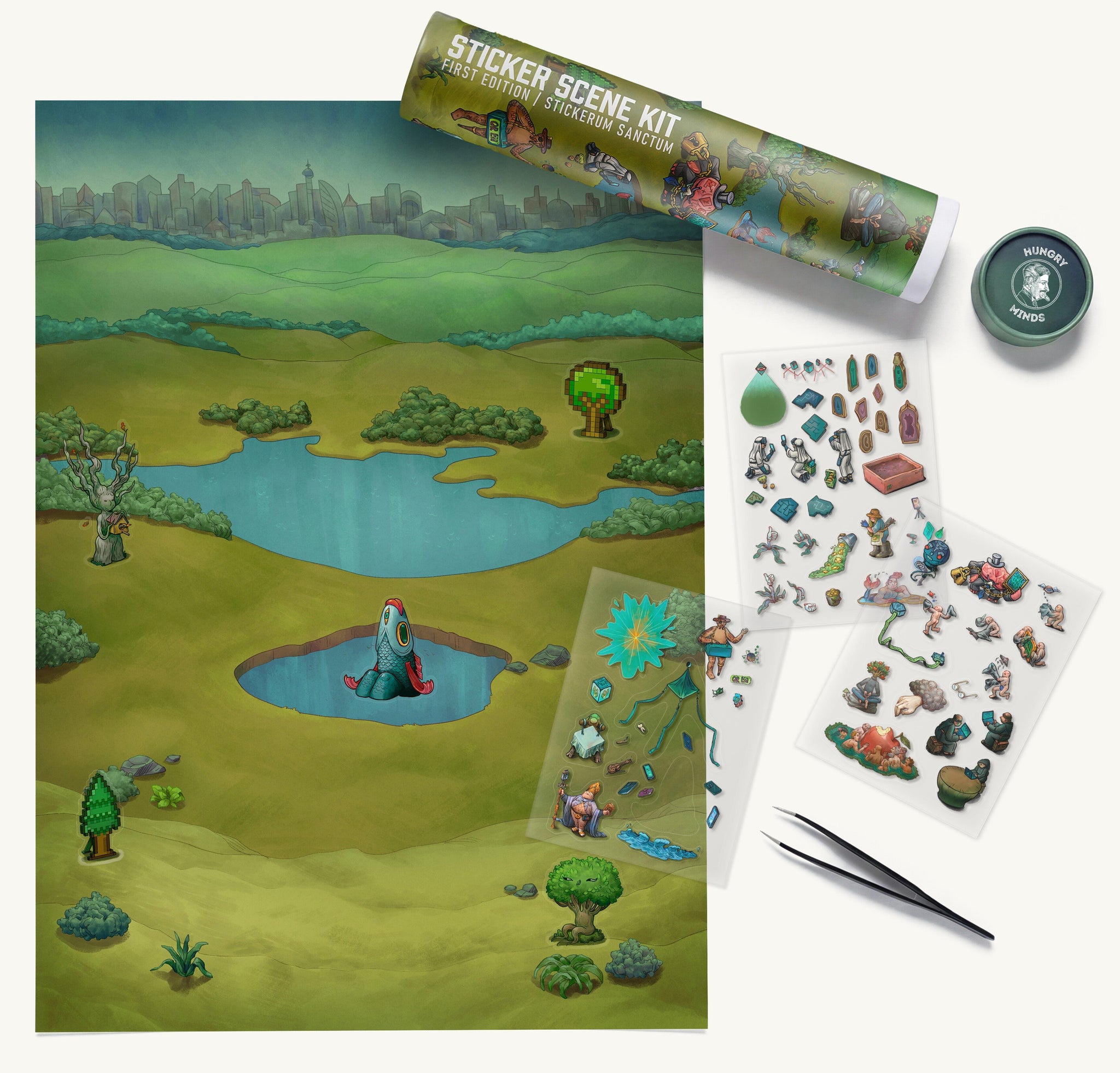 Sticker canvas, packaging, sticker sheets, and tools